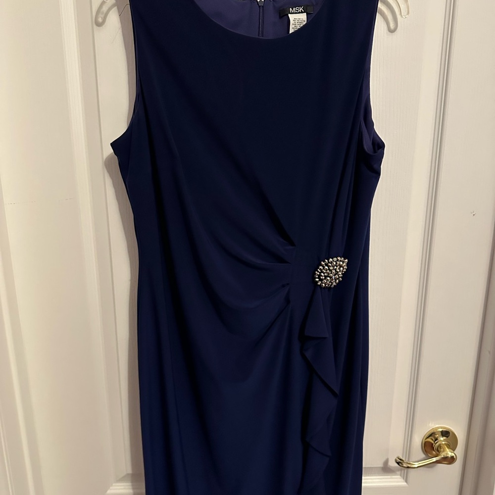 MSK Navy Midi Dress with Jewel Accent